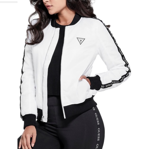 guess white bomber jacket